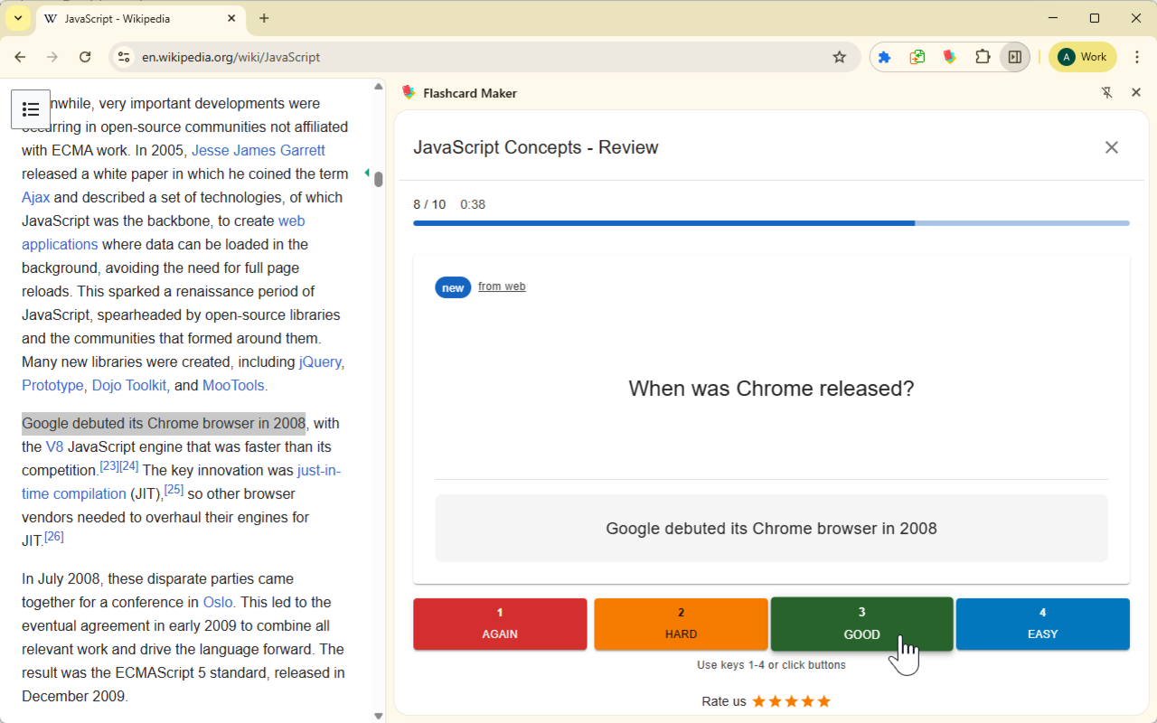 Review flashcards with spaced repetition